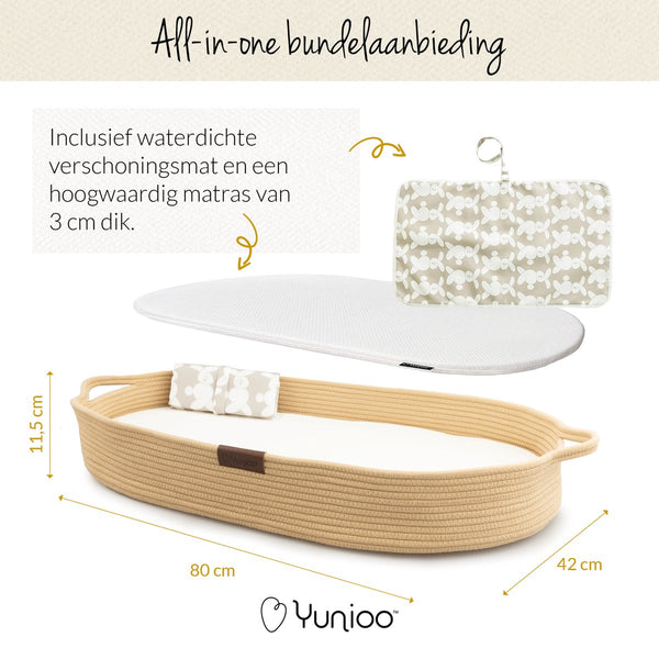 Yunioo - Aankleedkussen - Verschoonkussen - Mozesmand - Creme (80cm)