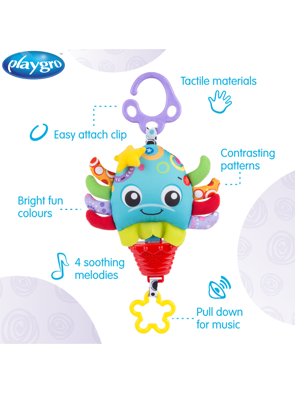 Playgro -  Muziek Hangspeeltje Octopus, Kinderwagen speelgoed, Playgro, Keekabuu