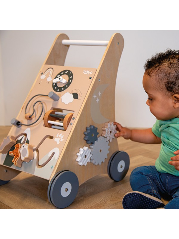 Tryco - Houten Activiteiten Loopwagen met Blokken, Houten speelgoed, Tryco, Keekabuu