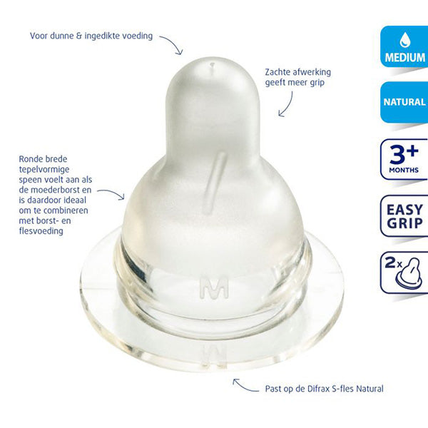 Difrax - Flessenspeen - Natural - Kers - Medium - 2 Stuks - Voeding