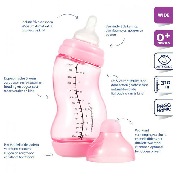 Difrax - S-fles Anti-Koliek BPA Vrij - Roze - 310 ml - Voeding