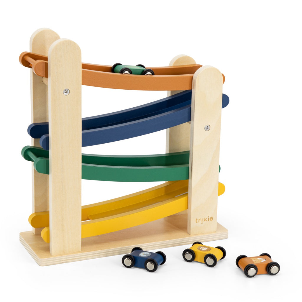 Trixie - Houten Racebaan met 4 auto's, Voertuigen, Trixie, Keekabuu