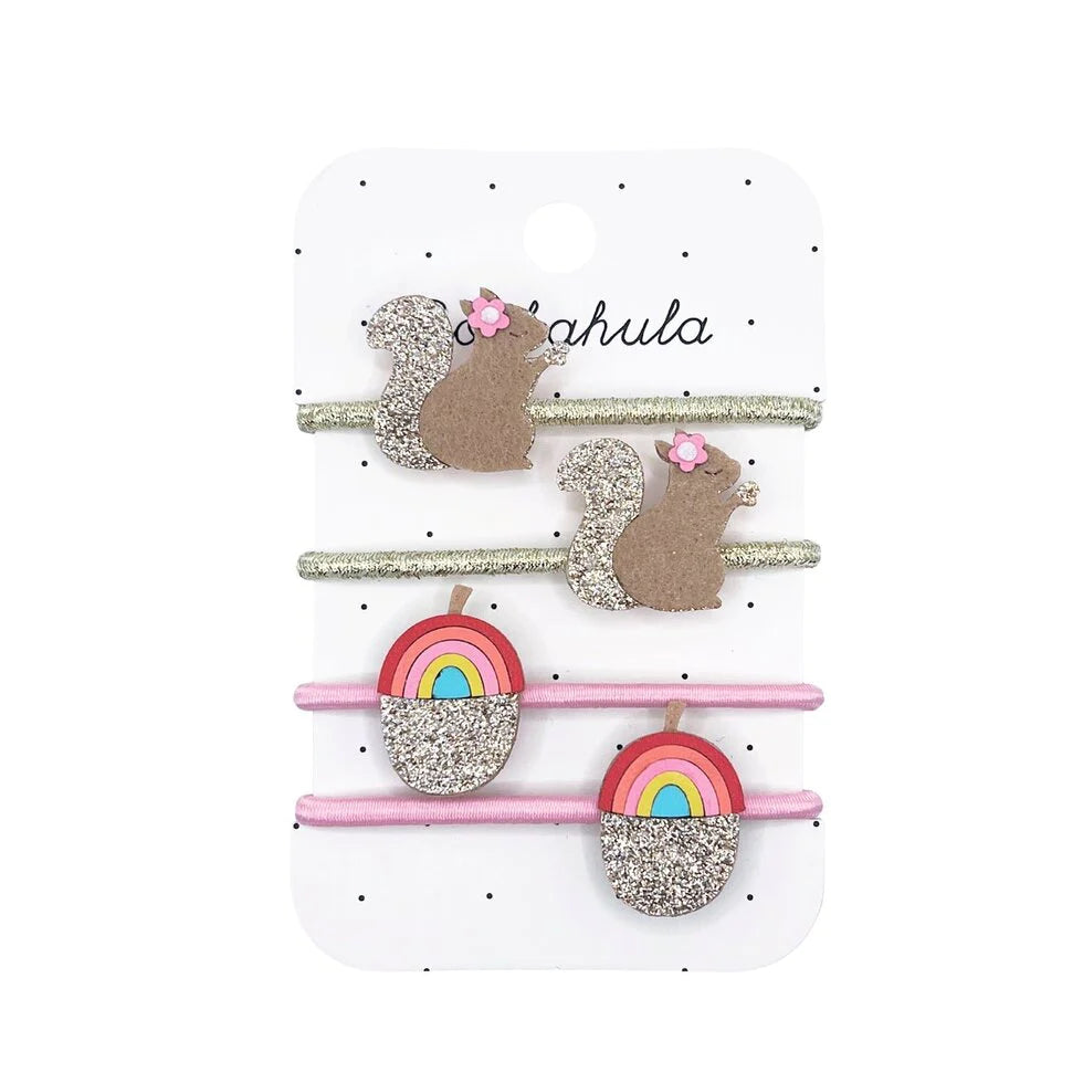 Rockahula - Eekhoorn en Regenboog eikels Haarelastieken - Set van 4, Haarelastieken, Rockahula, Keekabuu