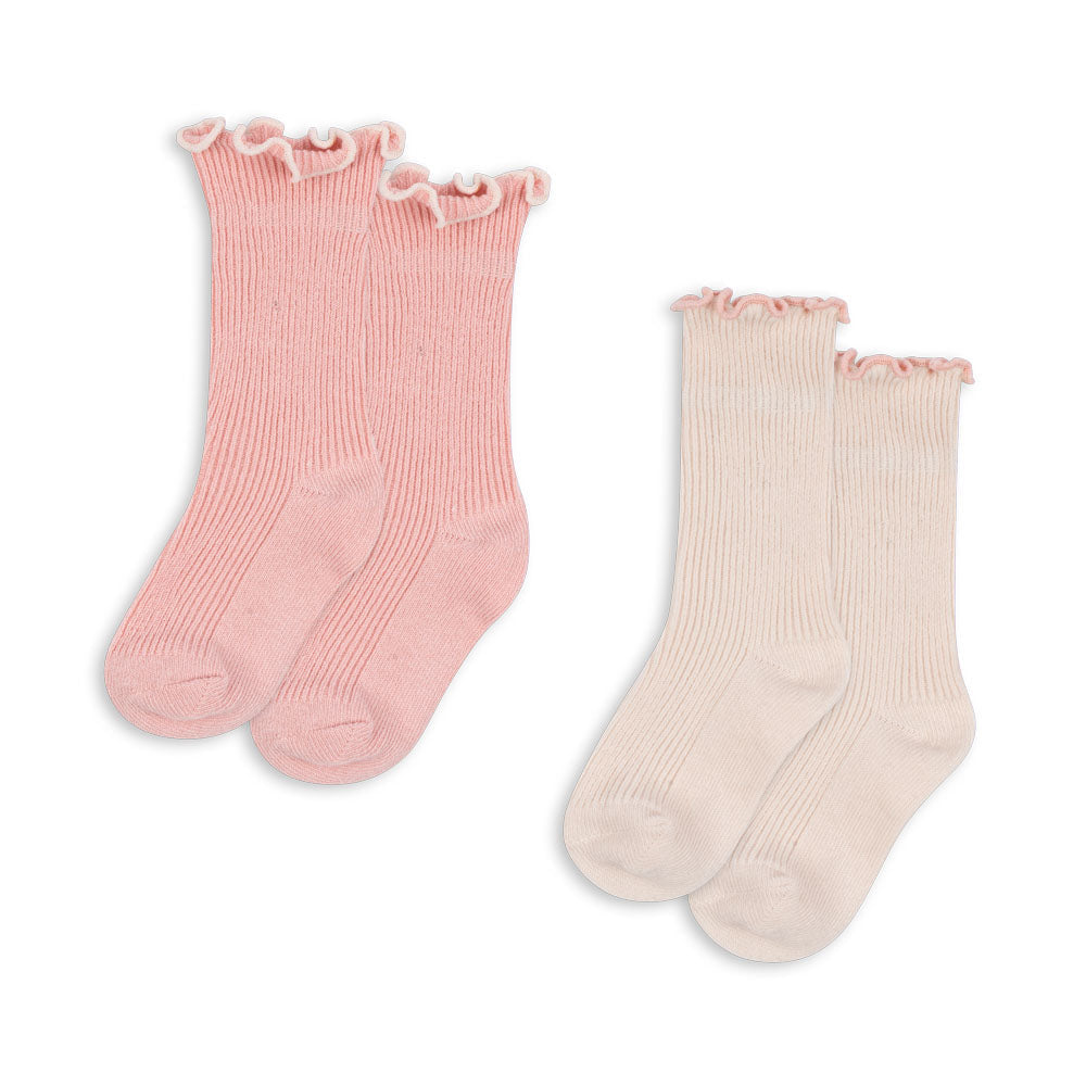 Konges Slojd - Socken - Rippe mit Fransen - Rose Off White (2er Set)