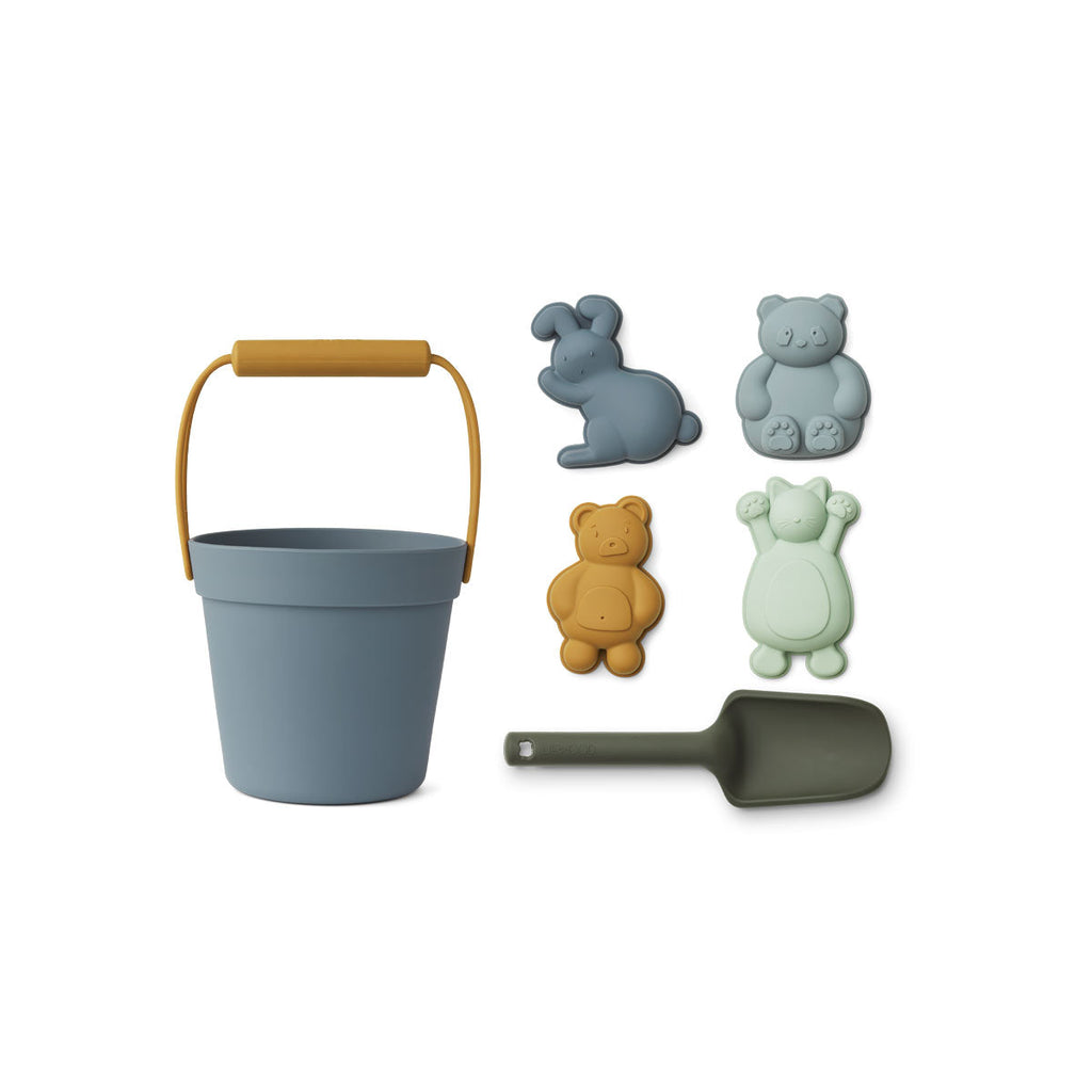 Liewood - Strand- en Zandspeelgoed - Speelset Dante 6-delige set - Emmer met handvat, Schep en Vormen, Buitenspeelgoed, Liewood, Keekabuu