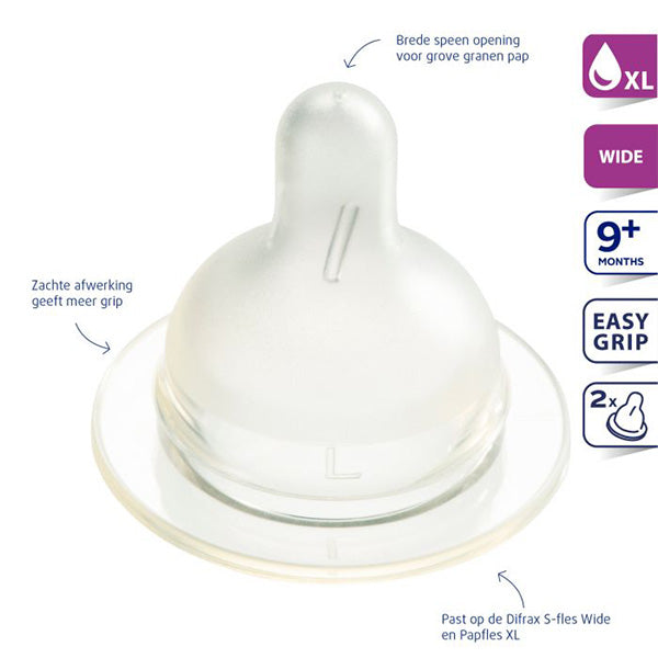 Difrax - Flessenspeen - Papspeen - XL - 2 Stuks, Flessenspenen, Difrax, Keekabuu